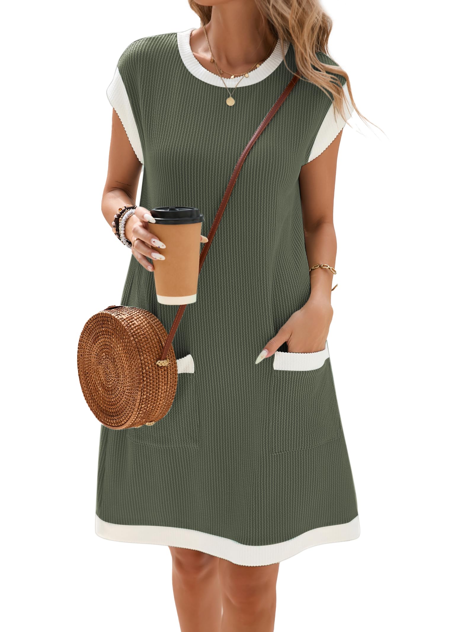 Robe Midi Femme en tissu léger, col rond, coupe fluide – Menvelo