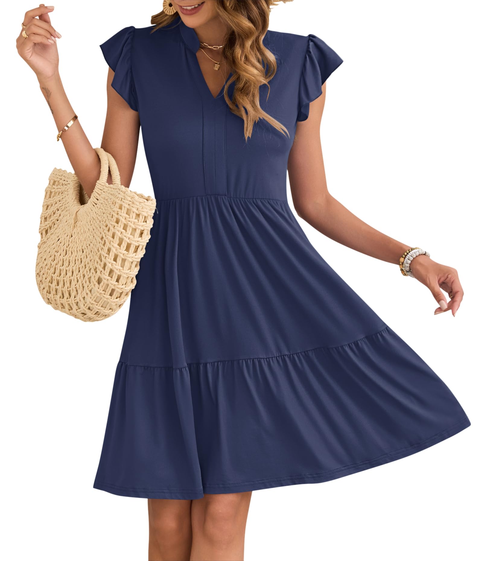 Robe Midi Femme en stretch, col V, coupe fluide – Menvelo