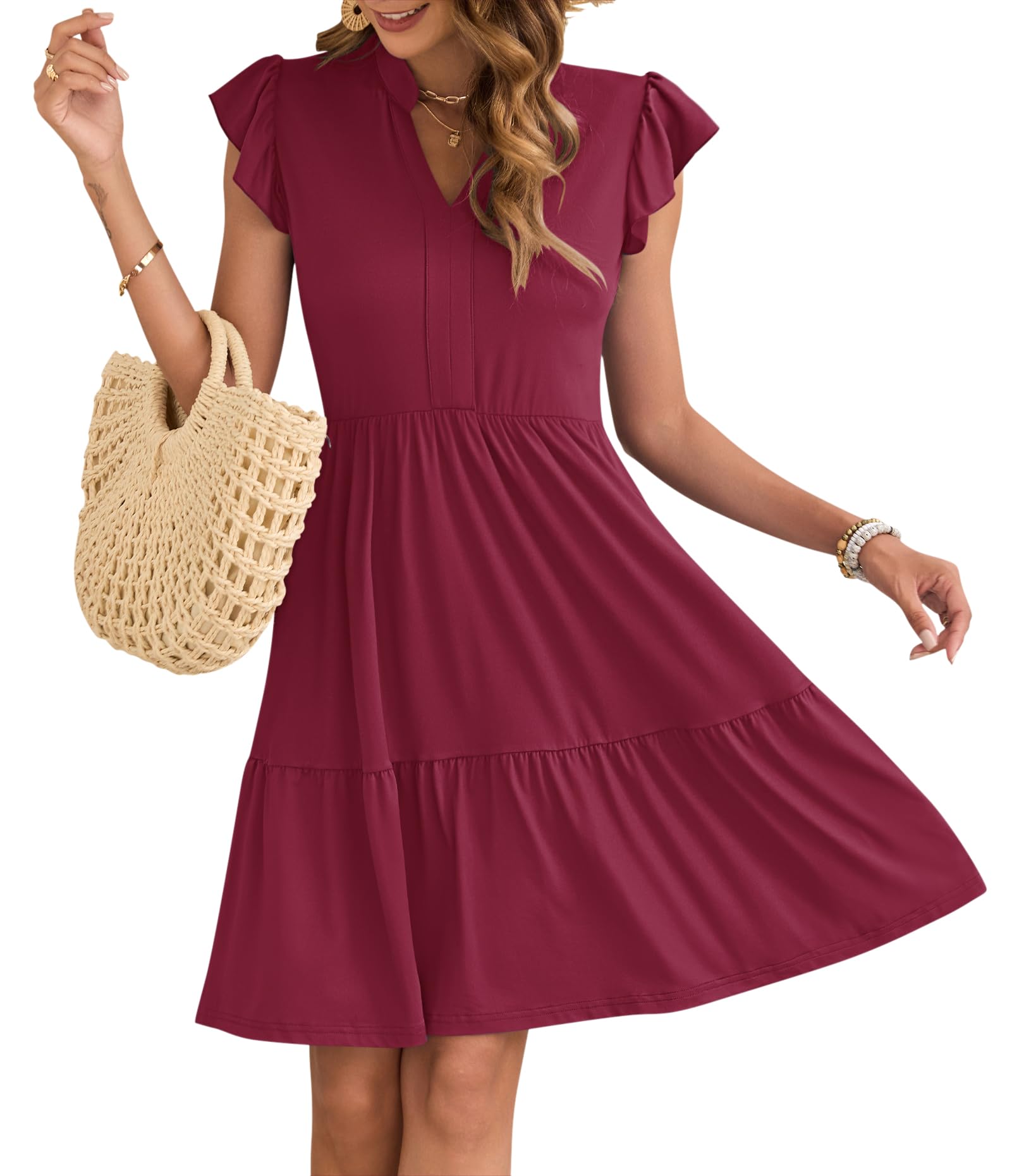 Robe Midi Femme en stretch, col V, coupe fluide – Menvelo