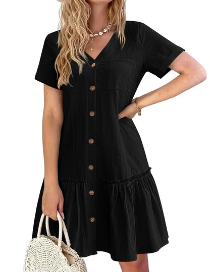 Robe Midi Femme en lin, col V, coupe fluide – Menvelo