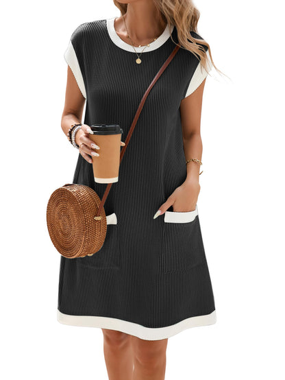 Robe Midi Femme en tissu léger, col rond, coupe fluide – Menvelo