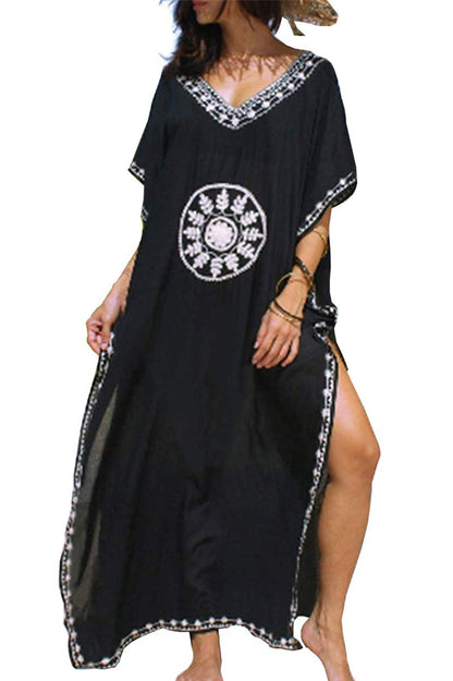 Eugenia Kimono Femme – Robe Plage Longue Ample, Col V & Manches Amples Cover-Up Été