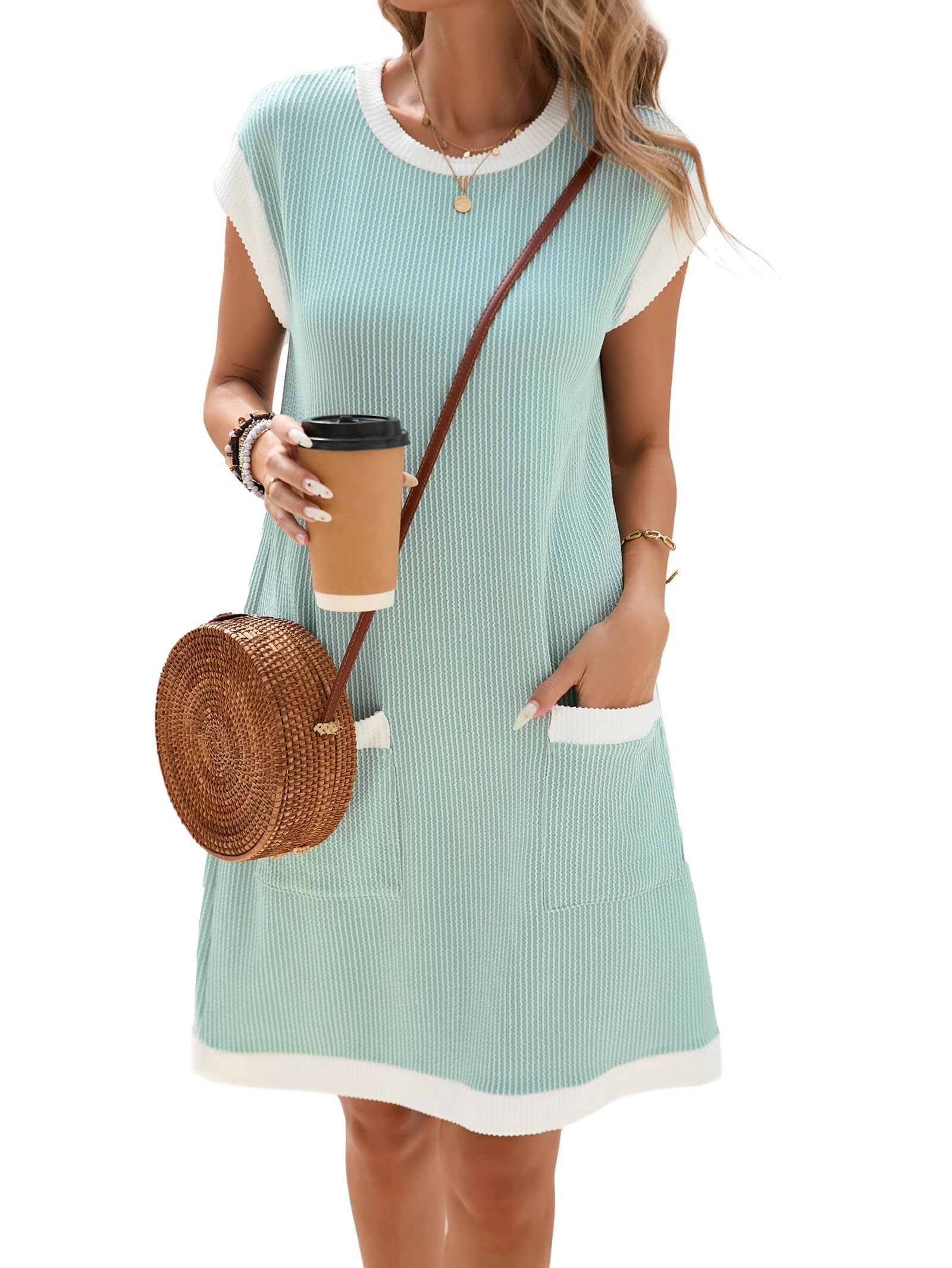 Robe Midi Femme en tissu léger, col rond, coupe fluide – Menvelo