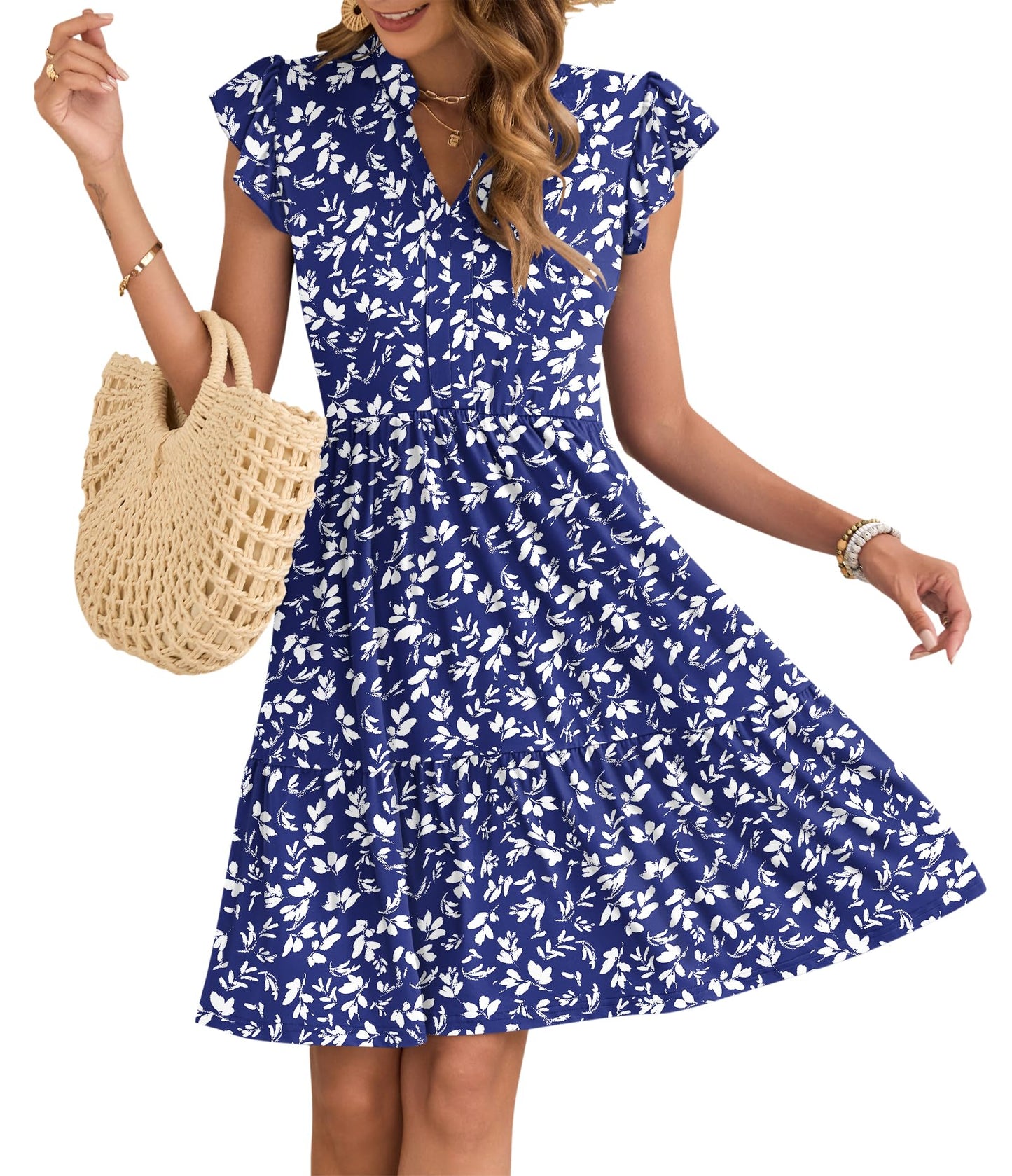 Robe Midi Femme en stretch, col V, coupe fluide – Menvelo