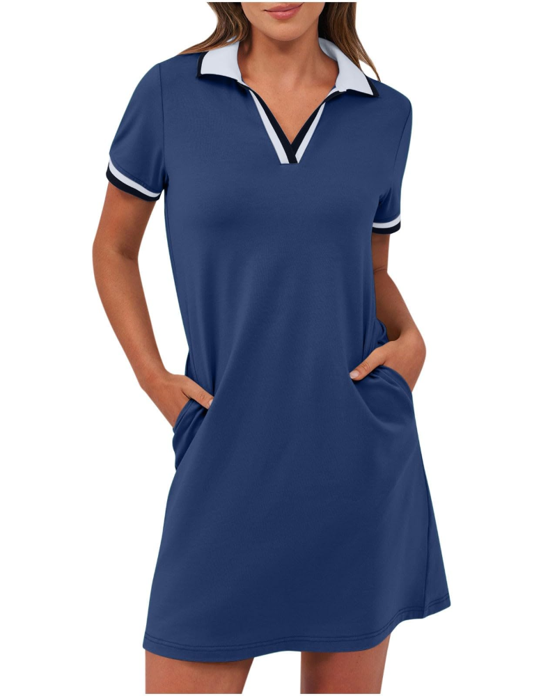 Robe Mini Femme en tissu léger, col polo, coupe fluide – Menvelo