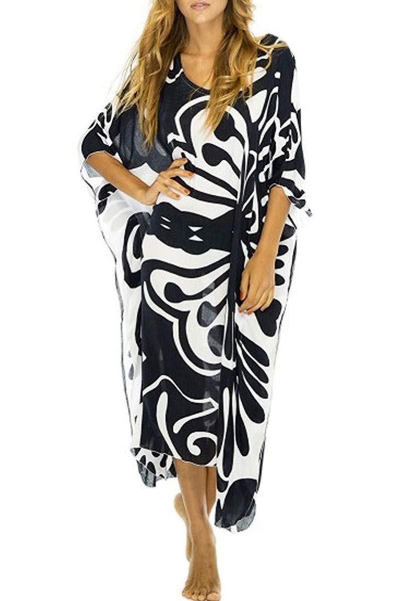 Eugenia Kimono Femme – Robe Plage Longue Ample, Col V & Manches Amples Cover-Up Été