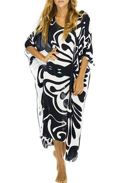 Eugenia Kimono Femme – Robe Plage Longue Ample, Col V & Manches Amples Cover-Up Été