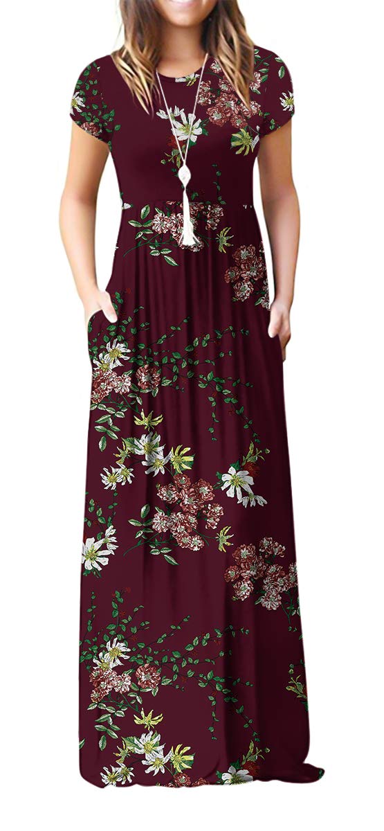 Bridget Robe Maxi Femme – Col Rond Uni, Coupe Fluide & Taille Haute avec Poches Été
