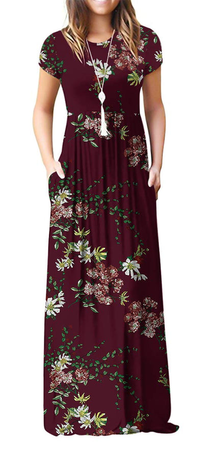 Bridget Robe Maxi Femme – Col Rond Uni, Coupe Fluide & Taille Haute avec Poches Été