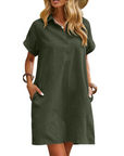 Robe Chemise Femme Mi-Longue – Col V Boutonnée Tissu Léger avec Poches