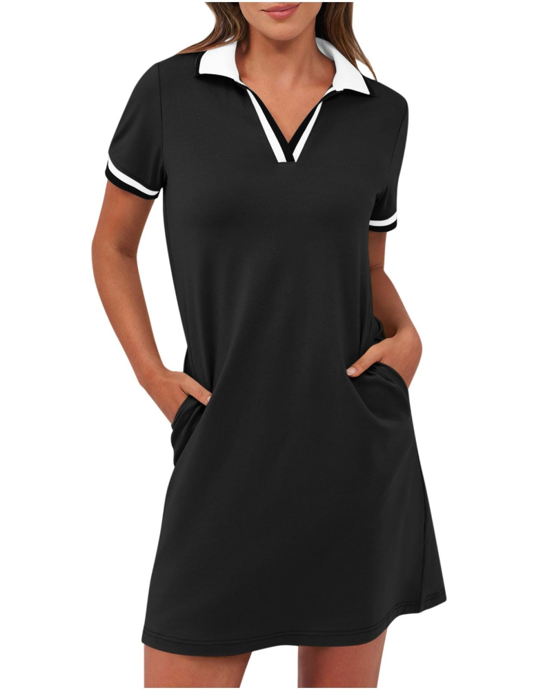 Robe Mini Femme en tissu léger, col polo, coupe fluide – Menvelo