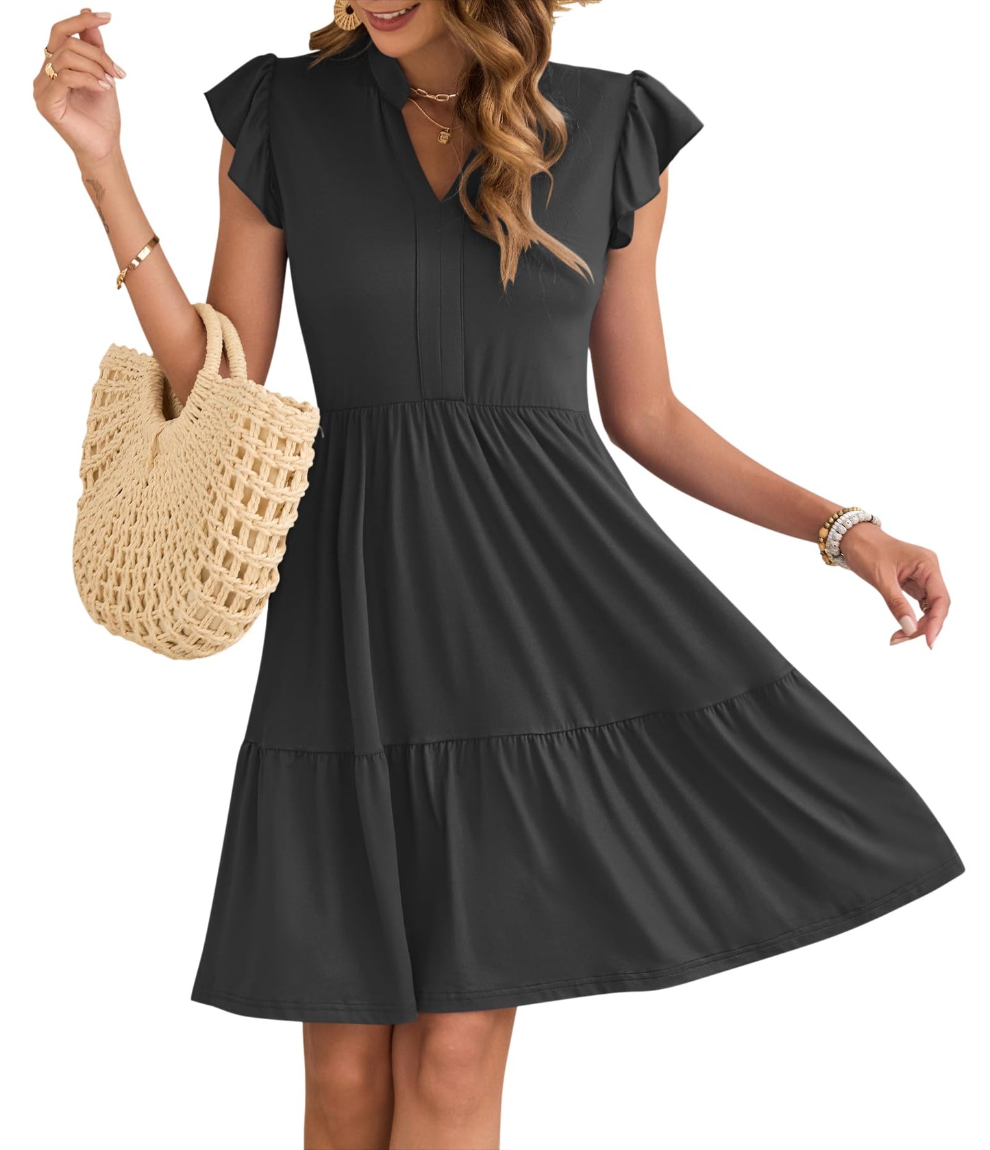Robe Midi Femme en stretch, col V, coupe fluide – Menvelo