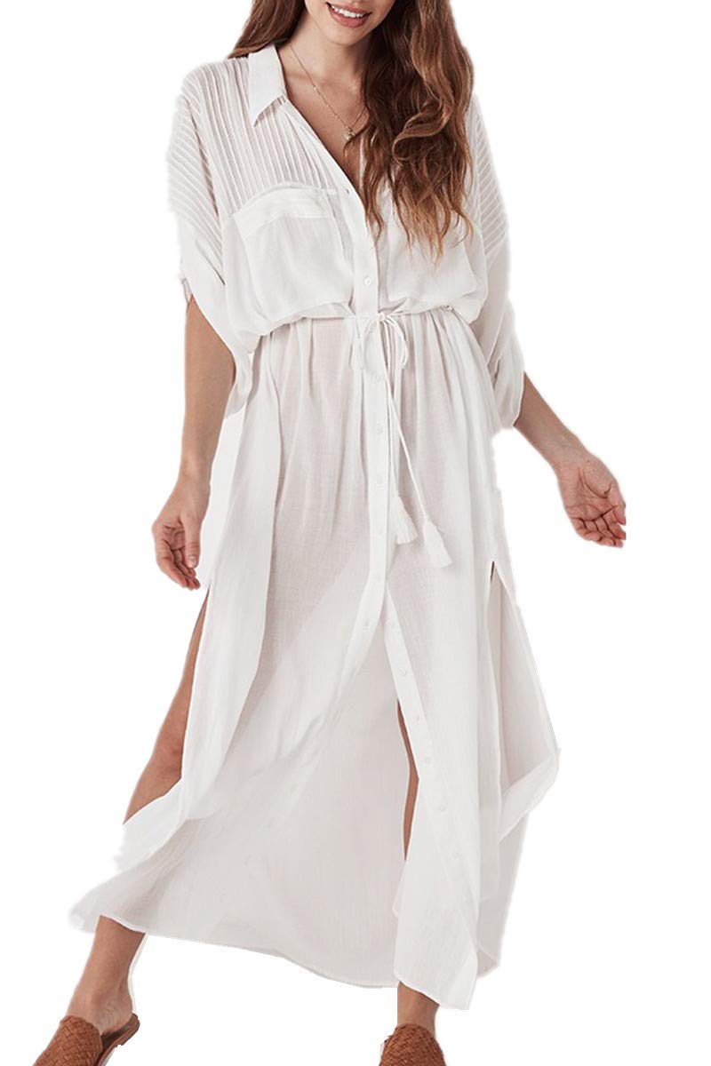 Eugenia Kimono Femme – Robe Plage Longue Ample, Col V & Manches Amples Cover-Up Été