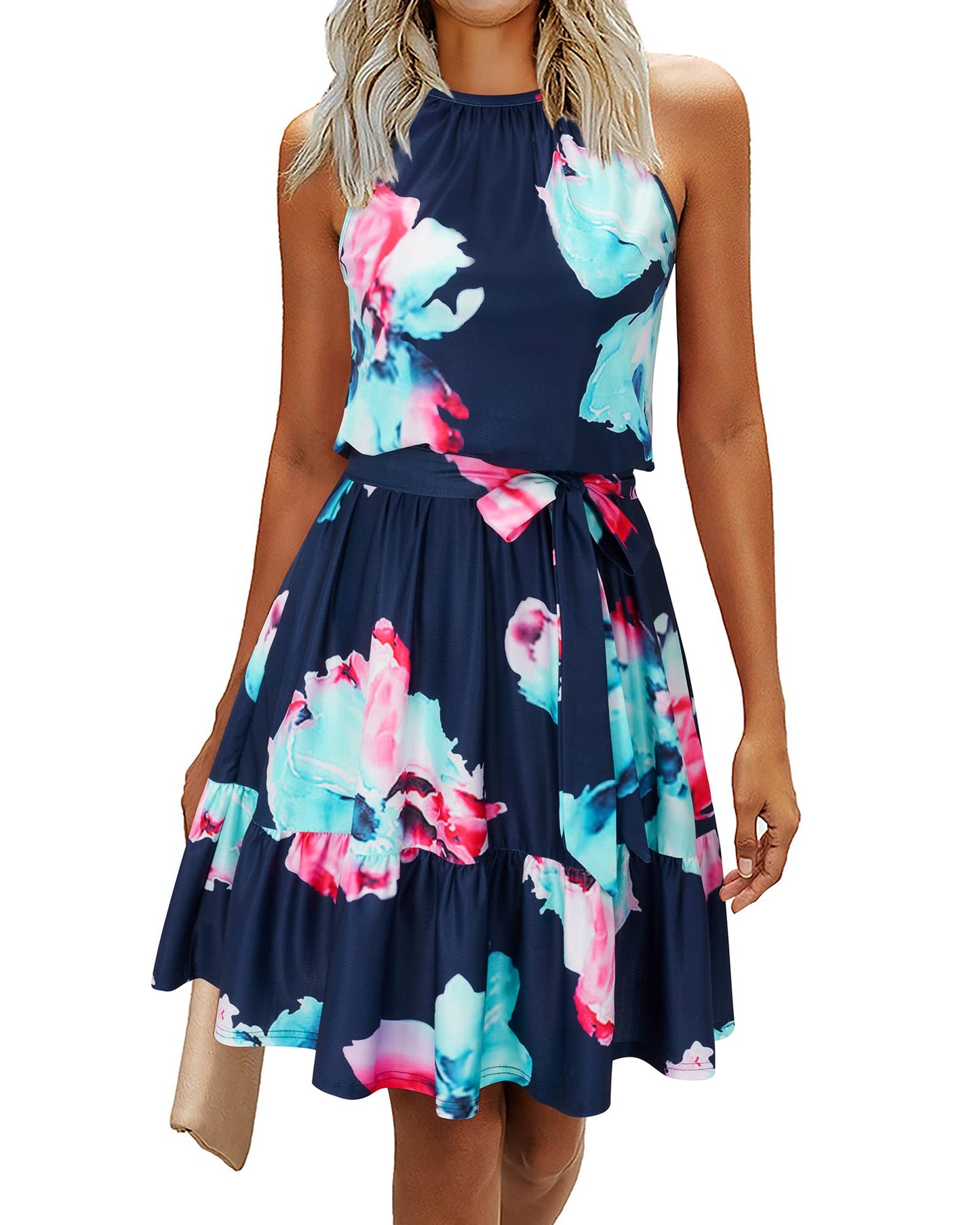 Robe Midi Femme en tissu léger, à volants, coupe fluide – Menvelo
