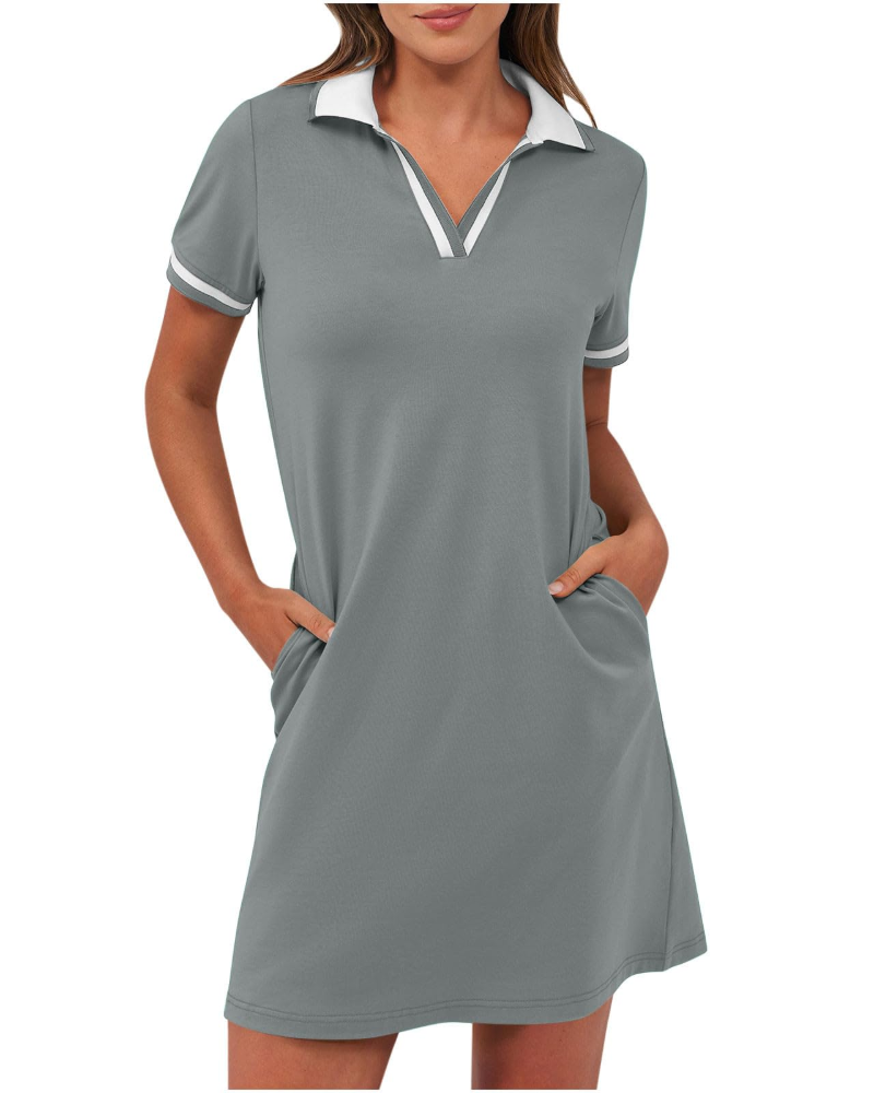 Robe Mini Femme en tissu léger, col polo, coupe fluide – Menvelo