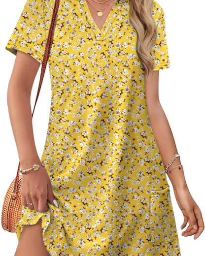 Sherry Robe Femme Été – Robe Midi Col V Élégante, Coupe Fluide Bohème pour Vacances & Mariage