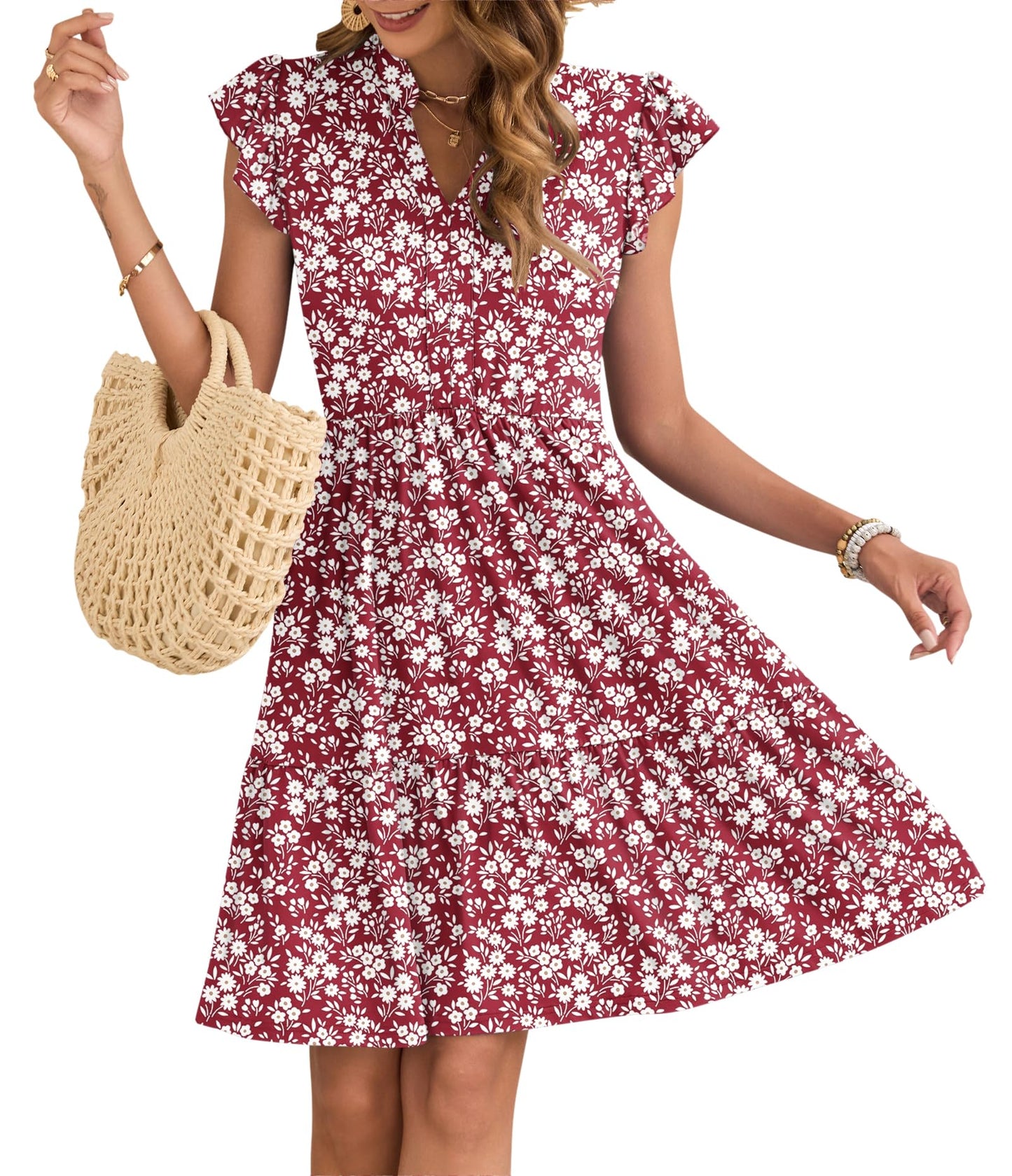 Robe Midi Femme en stretch, col V, coupe fluide – Menvelo