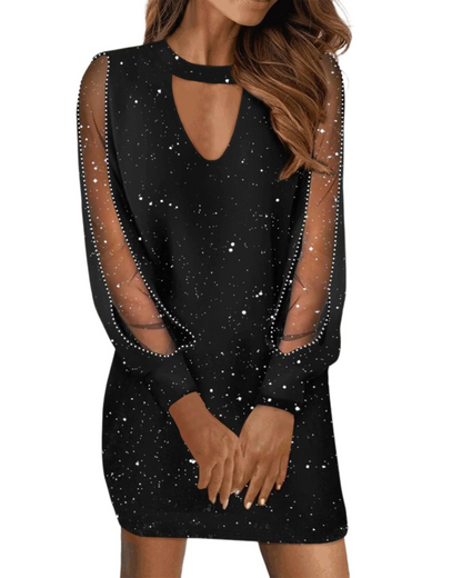 Camilla Robe Femme – Robe Midi Dentelle Col V Manches Longues Taille Haute A-Line Poches