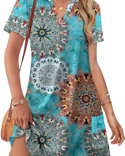 Sherry Robe Femme Été – Robe Midi Col V Élégante, Coupe Fluide Bohème pour Vacances & Mariage