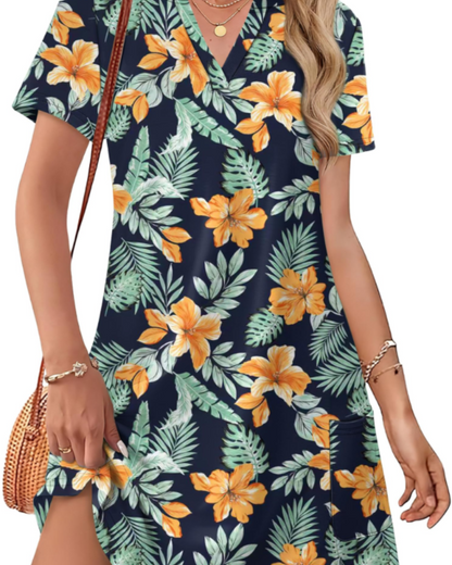 Sherry Robe Femme Été – Robe Midi Col V Élégante, Coupe Fluide Bohème pour Vacances & Mariage