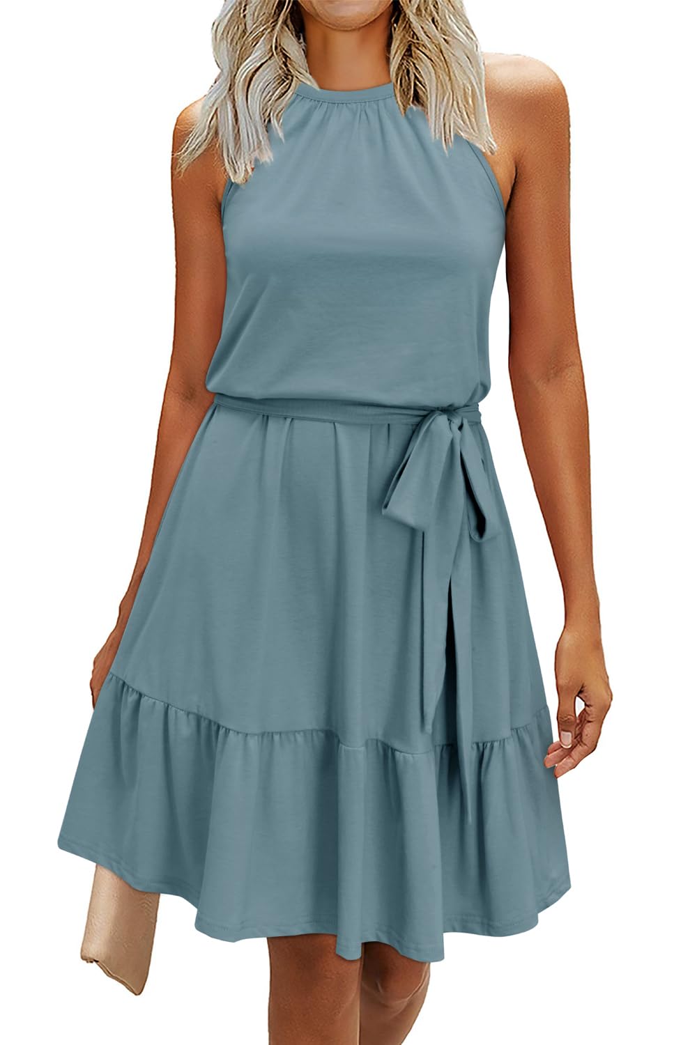 Robe Midi Femme en tissu léger, à volants, coupe fluide – Menvelo
