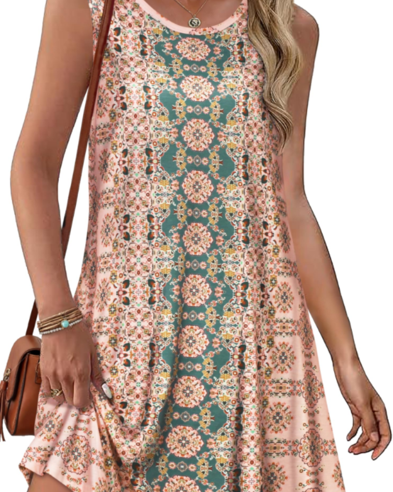 Robe Midi Femme en tissu léger, col rond, coupe fluide – Menvelo