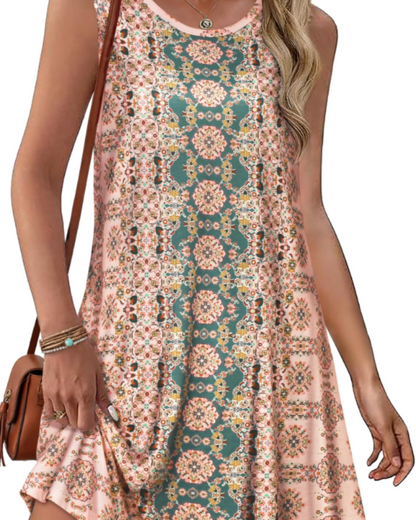 Robe Midi Femme en tissu léger, col rond, coupe fluide – Menvelo