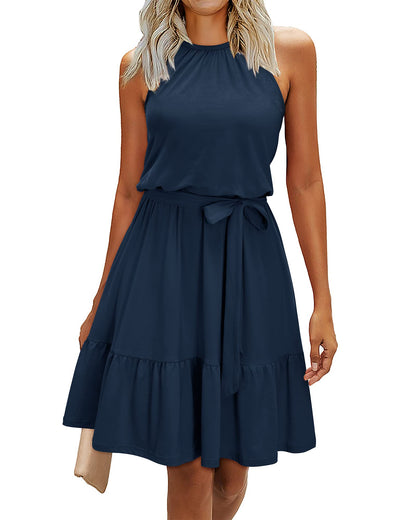 Robe Midi Femme en tissu léger, à volants, coupe fluide – Menvelo