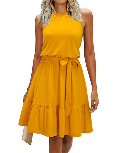 Robe Midi Femme en tissu léger, à volants, coupe fluide – Menvelo