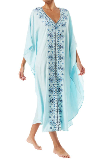 Eugenia Kimono Femme – Robe Plage Longue Ample, Col V & Manches Amples Cover-Up Été