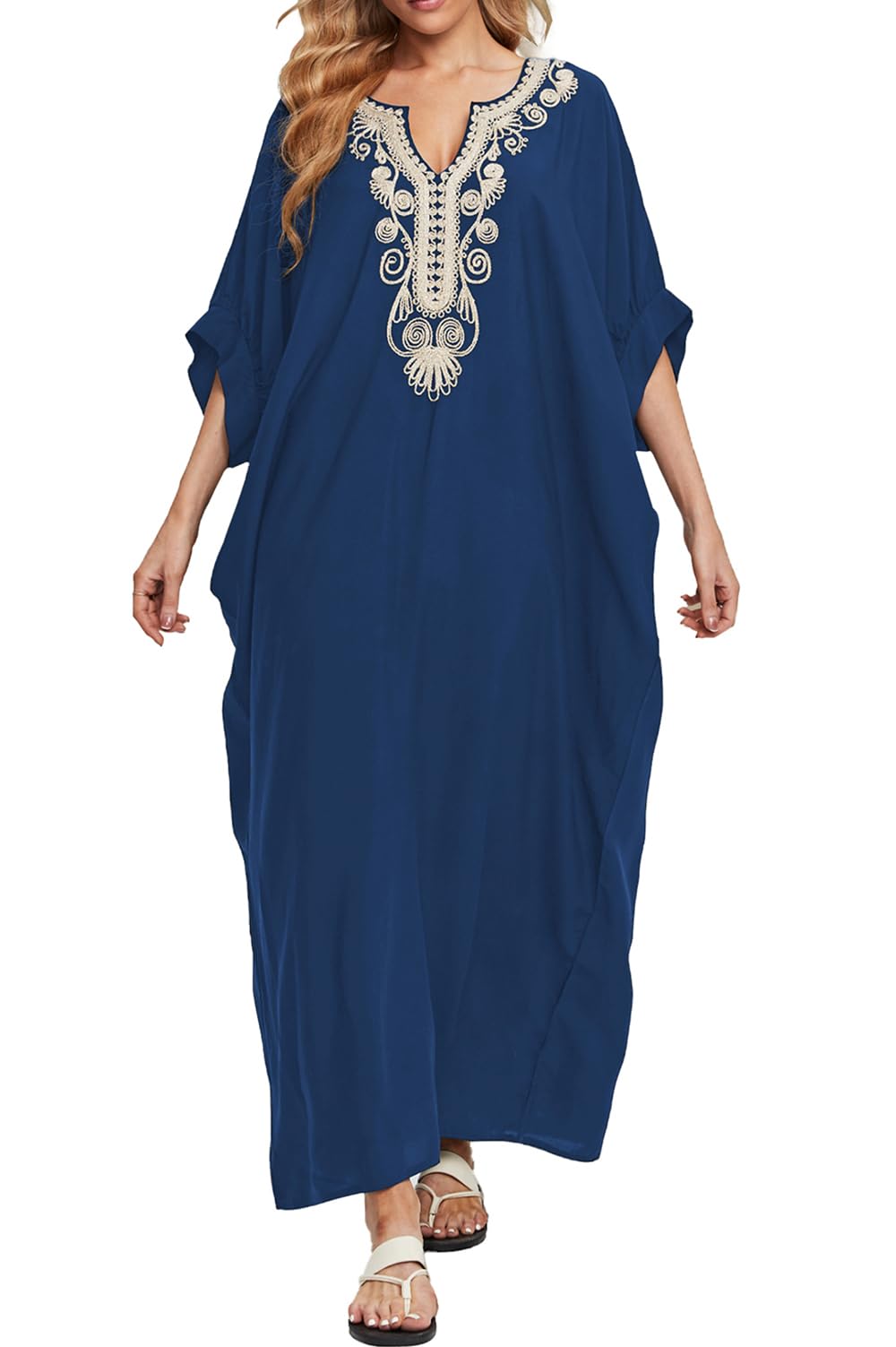 Eugenia Kimono Femme – Robe Plage Longue Ample, Col V & Manches Amples Cover-Up Été