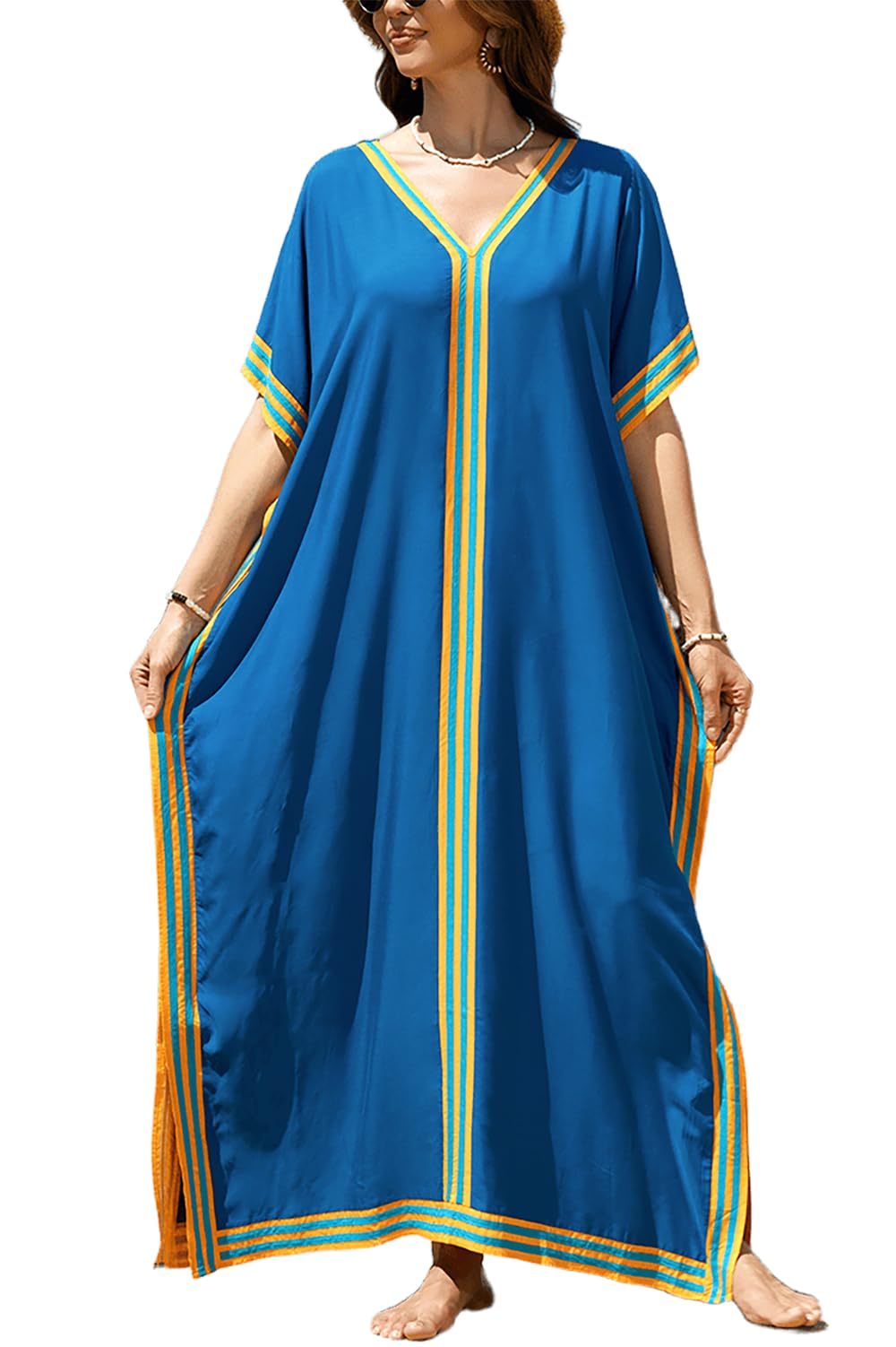Eugenia Kimono Femme – Robe Plage Longue Ample, Col V & Manches Amples Cover-Up Été