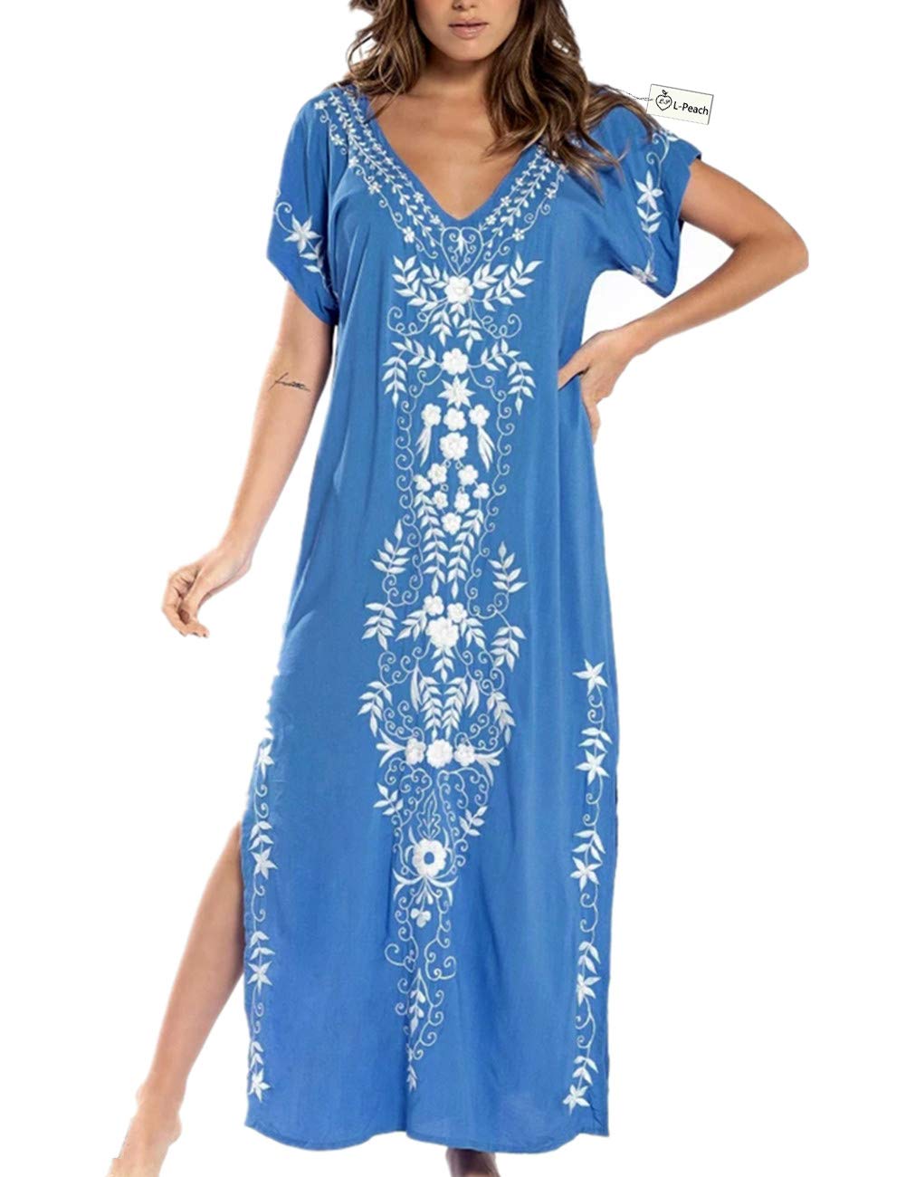 Eugenia Kimono Femme – Robe Plage Longue Ample, Col V & Manches Amples Cover-Up Été