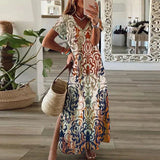 Robe Maxi Bohème Femme en Tissu Léger – Design Col V à Manches Courtes