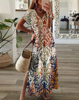 Robe Maxi Bohème Femme en Tissu Léger – Design Col V à Manches Courtes