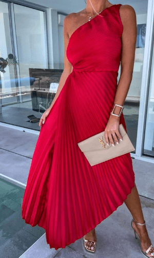 Sarah | Robe maxi plissée asymétrique pour femme