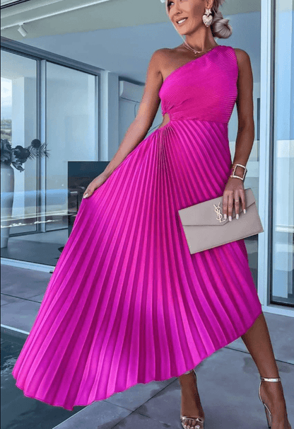 Sarah | Robe maxi plissée asymétrique pour femme