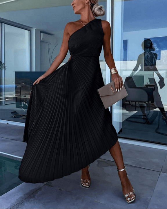 Sarah | Robe maxi plissée asymétrique pour femme