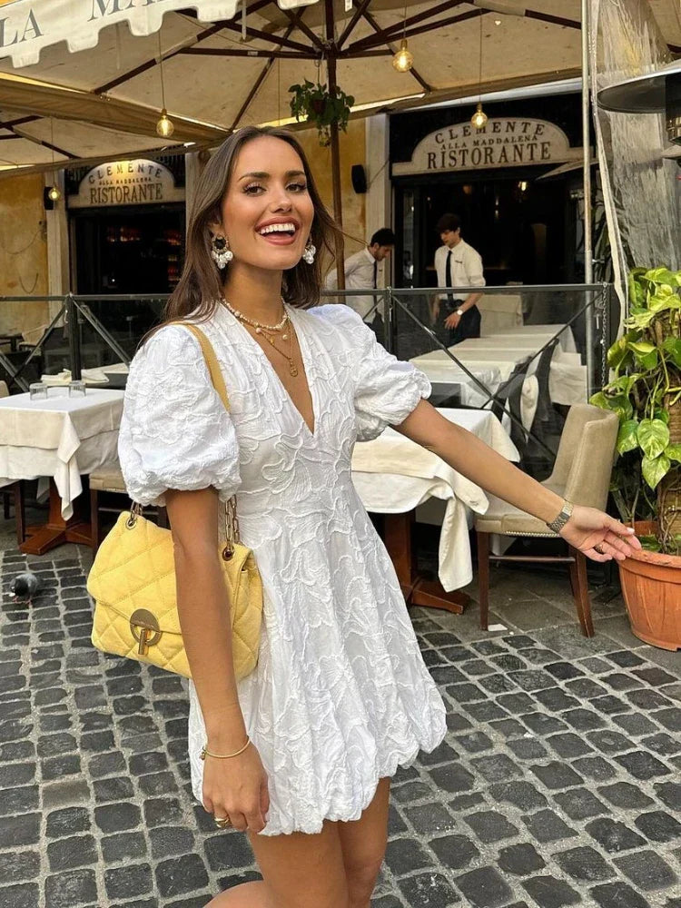 Robe Mini Femme en coton, col V, coupe confortable – Menvelo