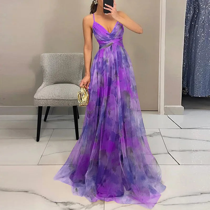 Robe maxi femme en mesh floral – Buste ajusté jupe fluide