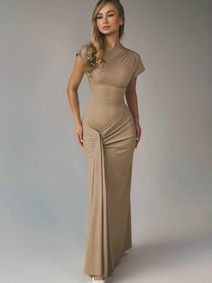 Robe Maxi Femme Encolure Asymétrique – Dos à Lacets Coupe Slim