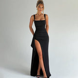 Robe Maxi Femme Fente Haute Stretch – Encolure Carrée Bretelles Réglables