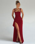 Robe Maxi Femme Fente Haute Stretch – Encolure Carrée Bretelles Réglables