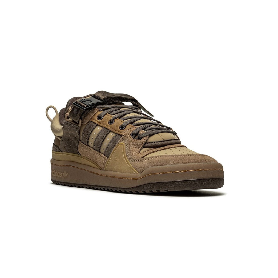 Adidas Forum Low x Bad Bunny The First Cafe baskets basses homme et femme en cuir marron, vue de face
