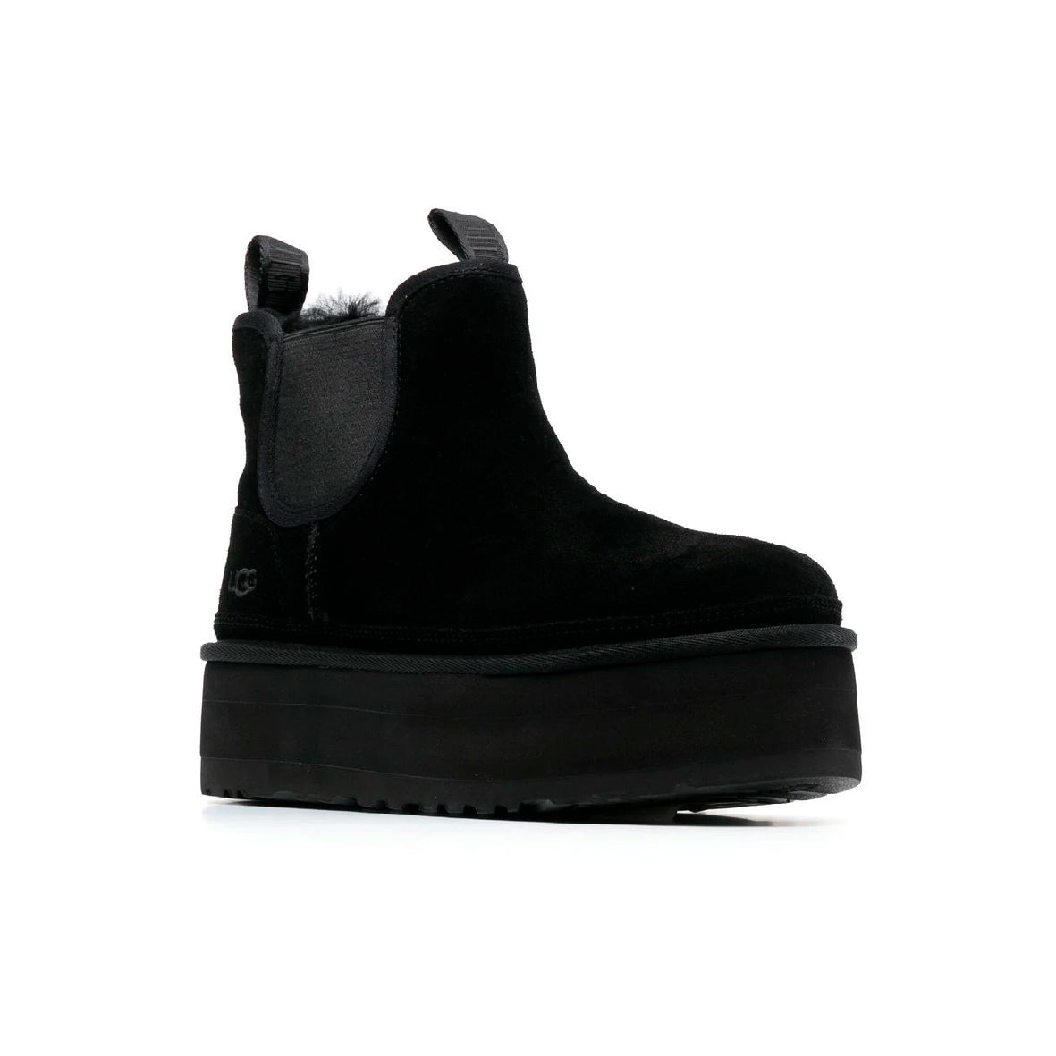 UGG Neumel Plateforme Chelsea Black bottines chelsea à plateforme femme en daim et peau de mouton noir, vue de face