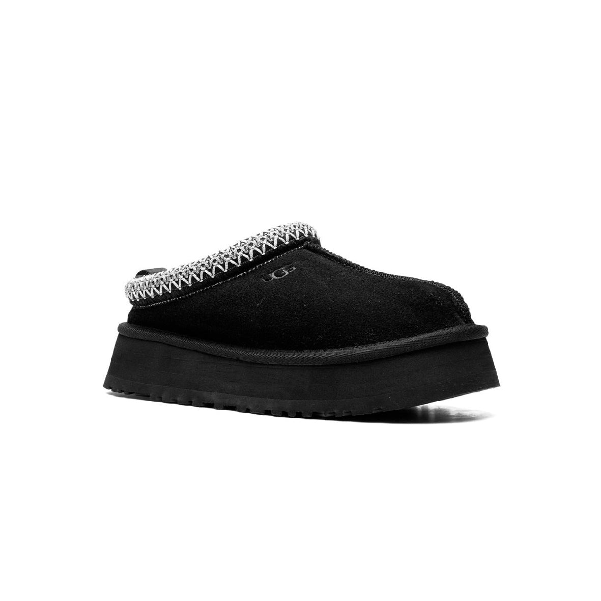 UGG Tazz Black chaussons à plateforme femme en daim et peau de mouton noir, vue de face