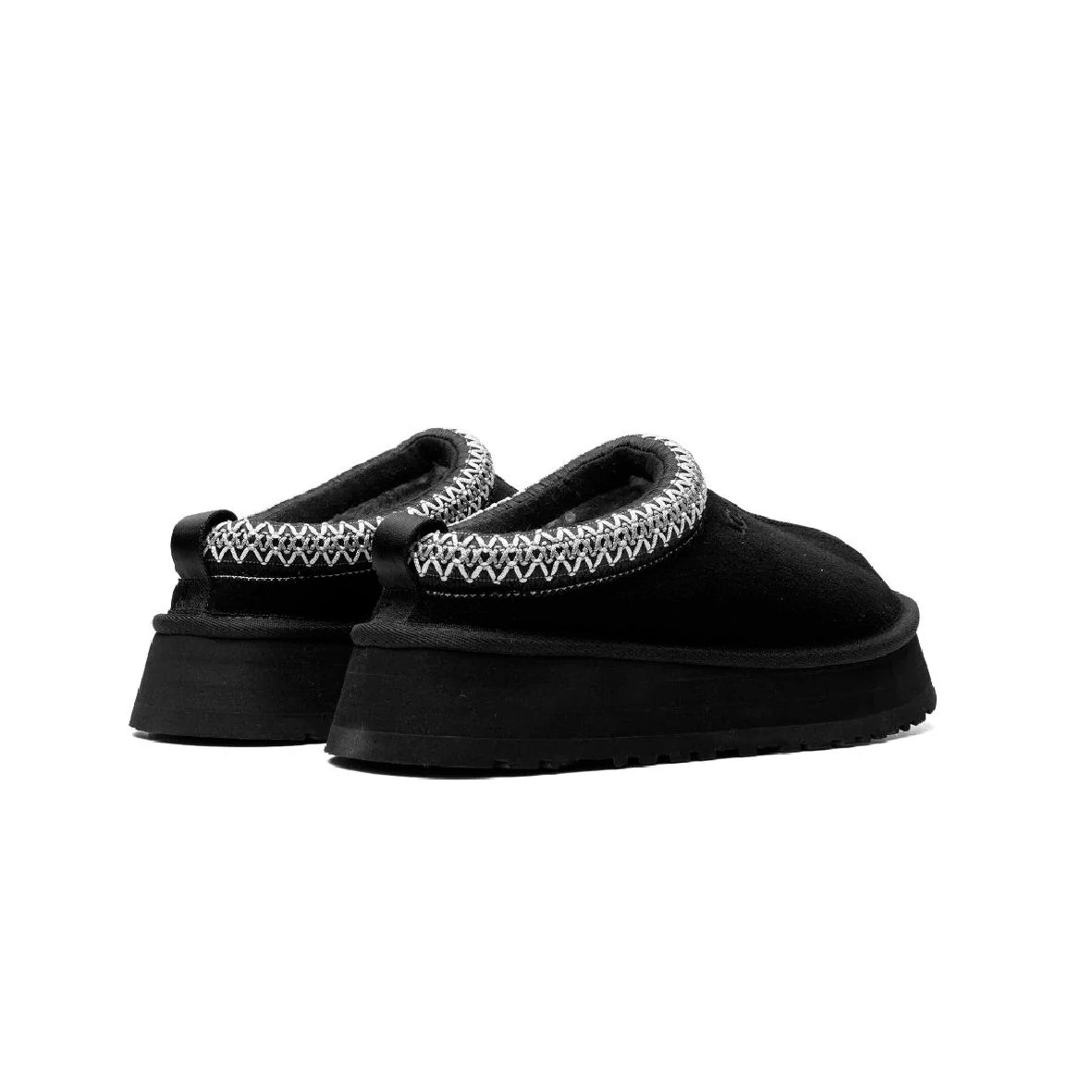 UGG Tazz Black chaussons à plateforme femme en daim et peau de mouton noir, détail semelle