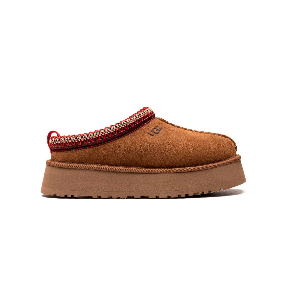 UGG Tazz Camel chaussons à plateforme femme en daim et peau de mouton camel, vue de profil