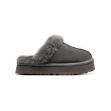 UGG Disquette Plateforme Grey – Mules Plateforme Femme en Daim et Peau de Mouton