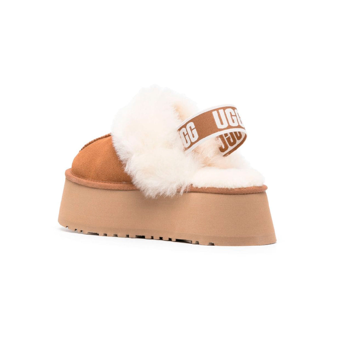 UGG Funkette Plateforme Camel sabots à plateforme femme en daim et peau de mouton camel, détail semelle